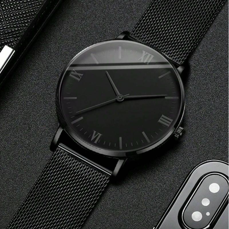 Men's Black Webbing Band Simple Fashion Quartz Wrist Watch With Dial - No brand