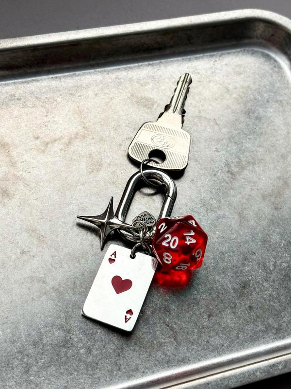 Dice & Poker Card Design Keychain, Casual Trendy Keychain for Car Keys for Women & Men, Fashion Accessories for Daily Use