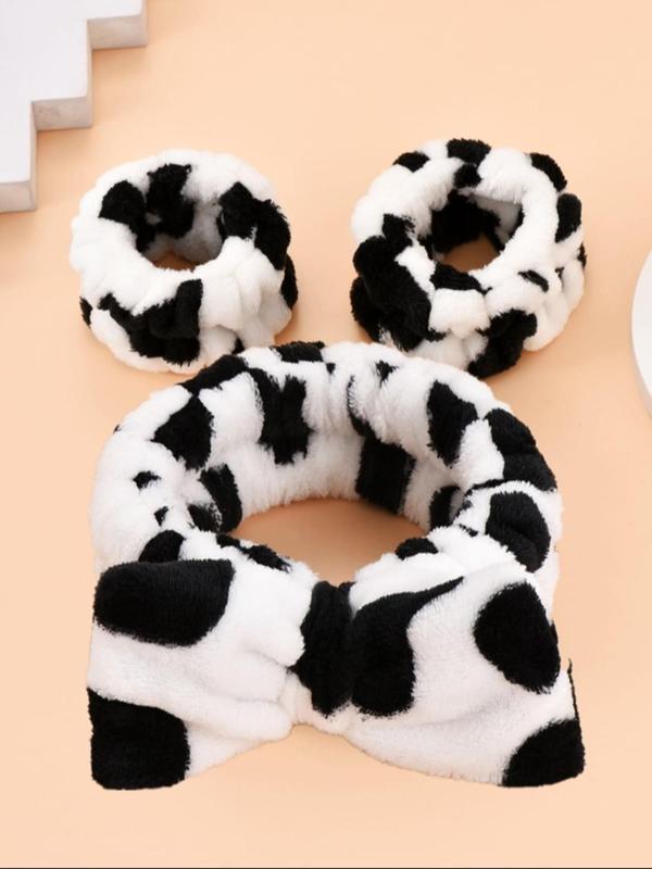 3pcs set Cute Cow Print Hair Band & Wristband Set, Cute Hair Accessories for Women & Girls, Casual Versatile Hair Accessories for Daily Wear