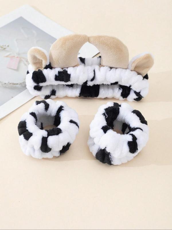 3pcs set Cute Cow Print Hair Band & Wristband Set, Cute Hair Accessories for Women & Girls, Casual Versatile Hair Accessories for Daily Wear