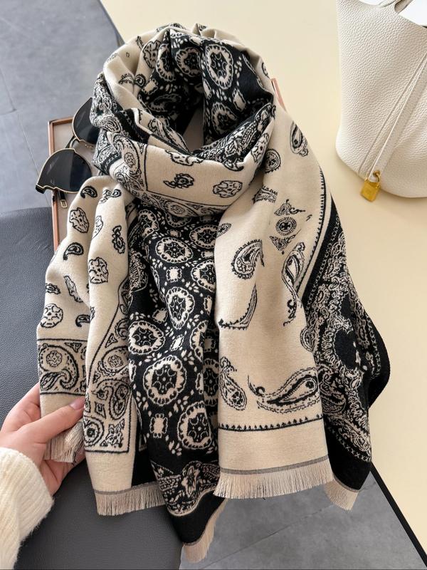 Paisley Print Long Shawl, Casual Warm Shawl for Women & Men, Fashion Accessories for Daily Wear, Trendy All-match & Exquisite Scarf for Birthday Gift