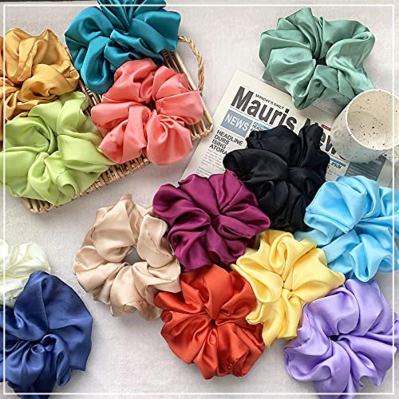 Large Satin Scrunchies Sleeping Scrunchie No Damage Big Satin Silk Scrunchies for Women(A)