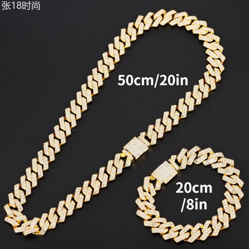 5pcs Hip Hop Men's Jewelry Set: Iced Out Rhinestone Quartz Watch, Cuban Chain Bracelet, Necklace, Ring & Cross Pendant - Fashionable Gift for Christmas