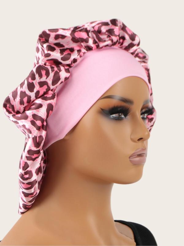 Leopard Print Satin Sleeping Bonnet, Soft Elastic Sleeping Bonnet, Hair Bonnet for Women & Girls, Fashion Accessories for Daily Use