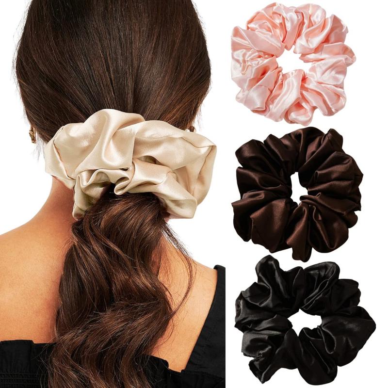 Large Satin Scrunchies Sleeping Scrunchie No Damage Big Satin Silk Scrunchies for Women(A)