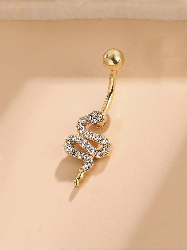 Fashion All-match Rhinestone Snake Belly Button Ring, New Trendy Snake Design Navel Ring, Fashionable Belly Piercing Body Jewelry, For Crop Top Decor