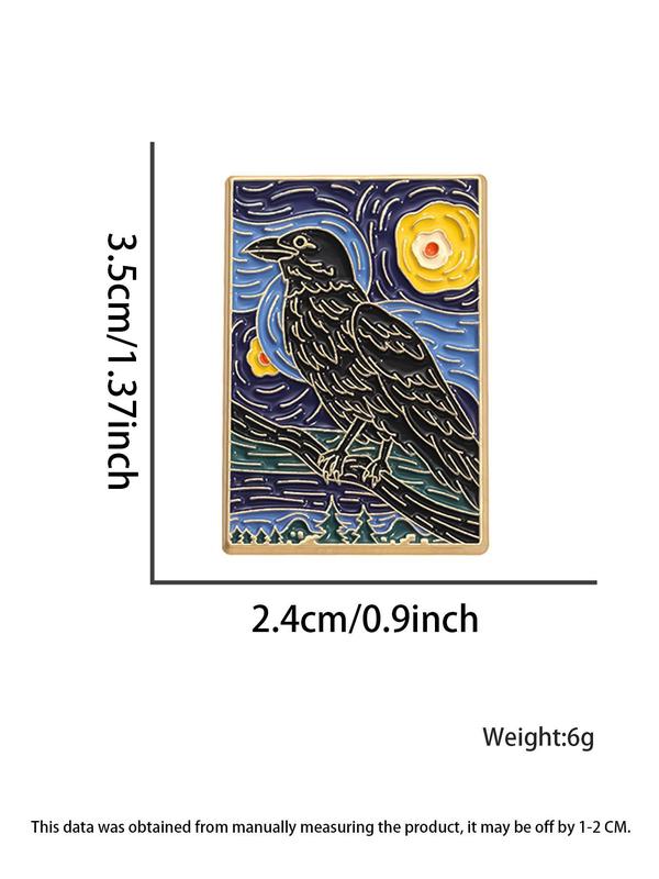 Oil Painting Series Brooch, Galaxy & Crow Pattern Brooch Pin, Fashion Alloy Badge for Daily Clothing Decor, Trendy All-match & Exquisite Brooch for Birthday Gift