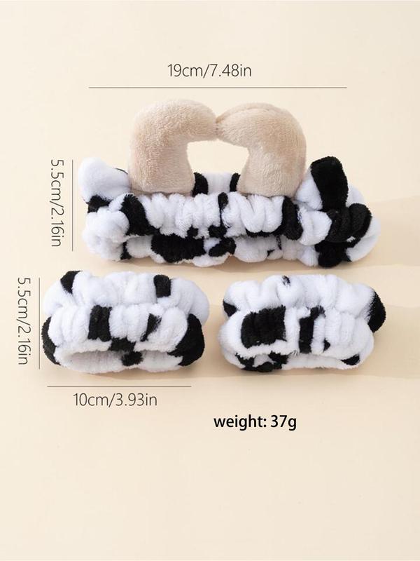 3pcs set Cute Cow Print Hair Band & Wristband Set, Cute Hair Accessories for Women & Girls, Casual Versatile Hair Accessories for Daily Wear