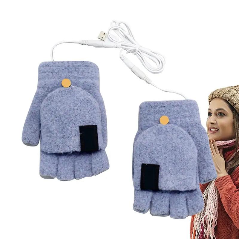 1 Pair Unisex USB Electric Heating Winter Outdoor Heated Gloves Half Finger Warmer Mitten