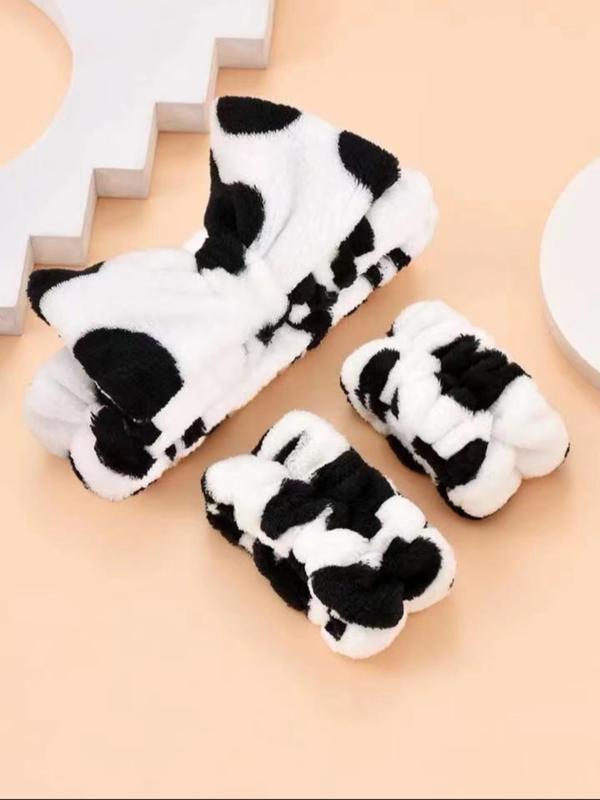 3pcs set Cute Cow Print Hair Band & Wristband Set, Cute Hair Accessories for Women & Girls, Casual Versatile Hair Accessories for Daily Wear