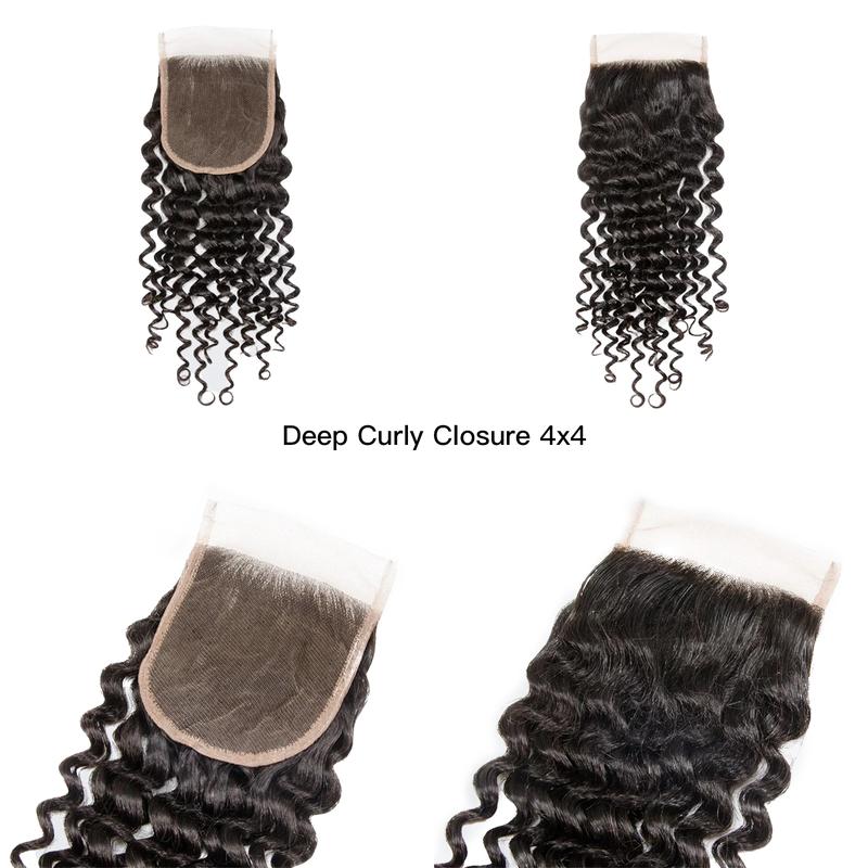 [Ashine] 12-30 Inch Luxury Salon Quality Deep Wavy Deep Curly Virgin Brazilian Bundles 100% Human Hair Natural Black with Closure Curly