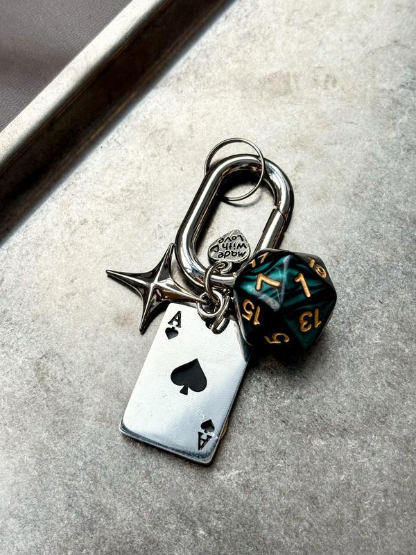 Dice & Poker Card Design Keychain, Casual Trendy Keychain for Car Keys for Women & Men, Fashion Accessories for Daily Use