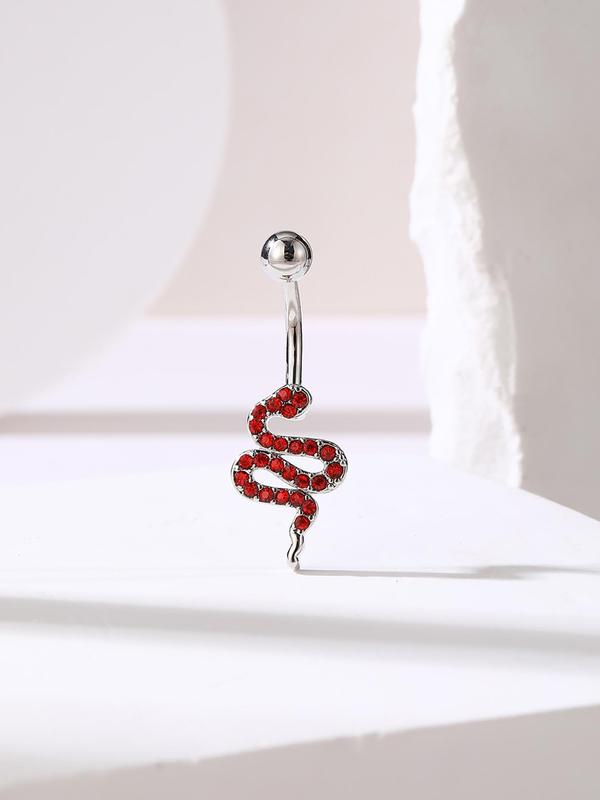 Fashion All-match Rhinestone Snake Belly Button Ring, New Trendy Snake Design Navel Ring, Fashionable Belly Piercing Body Jewelry, For Crop Top Decor