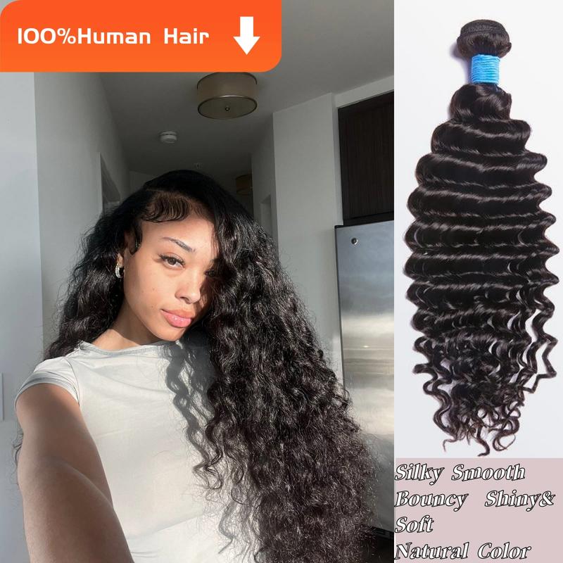 [Ashine] 12-30 Inch Luxury Salon Quality Deep Wavy Deep Curly Virgin Brazilian Bundles 100% Human Hair Natural Black with Closure Curly