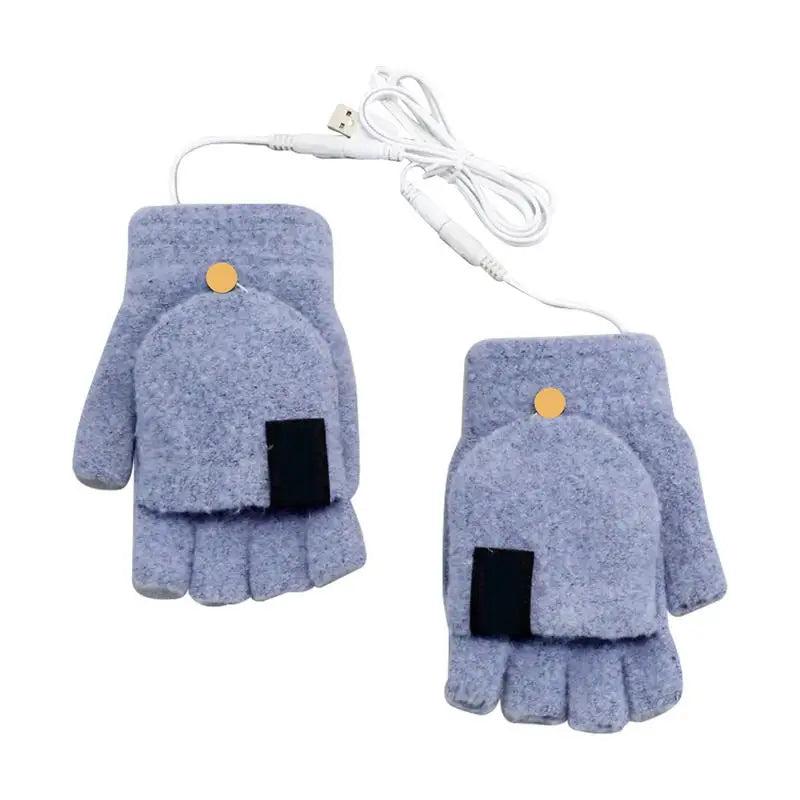 1 Pair Unisex USB Electric Heating Winter Outdoor Heated Gloves Half Finger Warmer Mitten