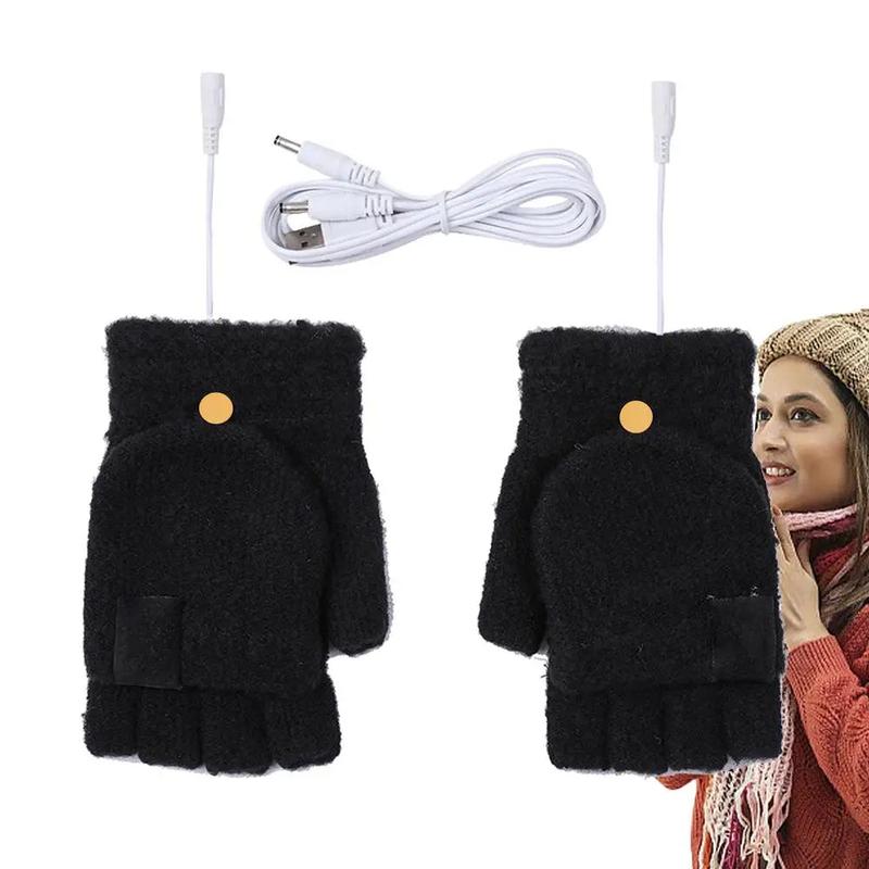 1 Pair Unisex USB Electric Heating Winter Outdoor Heated Gloves Half Finger Warmer Mitten