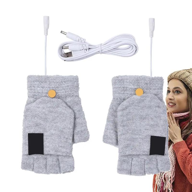 1 Pair Unisex USB Electric Heating Winter Outdoor Heated Gloves Half Finger Warmer Mitten