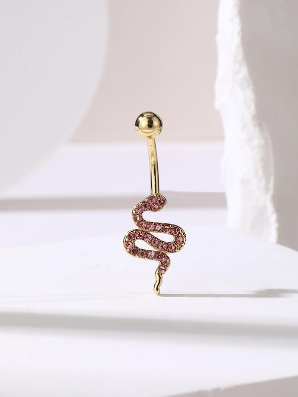 Fashion All-match Rhinestone Snake Belly Button Ring, New Trendy Snake Design Navel Ring, Fashionable Belly Piercing Body Jewelry, For Crop Top Decor