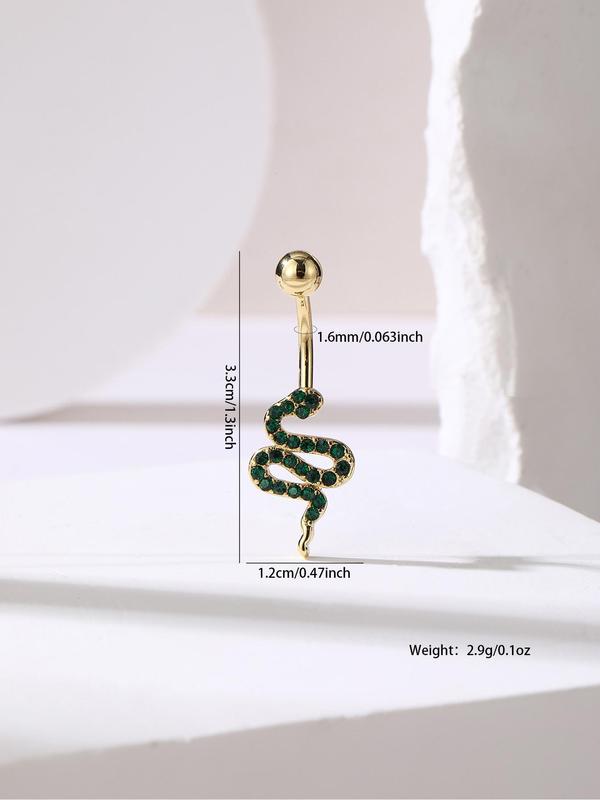 Fashion All-match Rhinestone Snake Belly Button Ring, New Trendy Snake Design Navel Ring, Fashionable Belly Piercing Body Jewelry, For Crop Top Decor