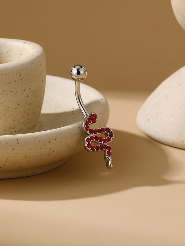 Fashion All-match Rhinestone Snake Belly Button Ring, New Trendy Snake Design Navel Ring, Fashionable Belly Piercing Body Jewelry, For Crop Top Decor