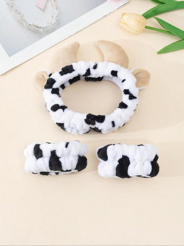 3pcs set Cute Cow Print Hair Band & Wristband Set, Cute Hair Accessories for Women & Girls, Casual Versatile Hair Accessories for Daily Wear