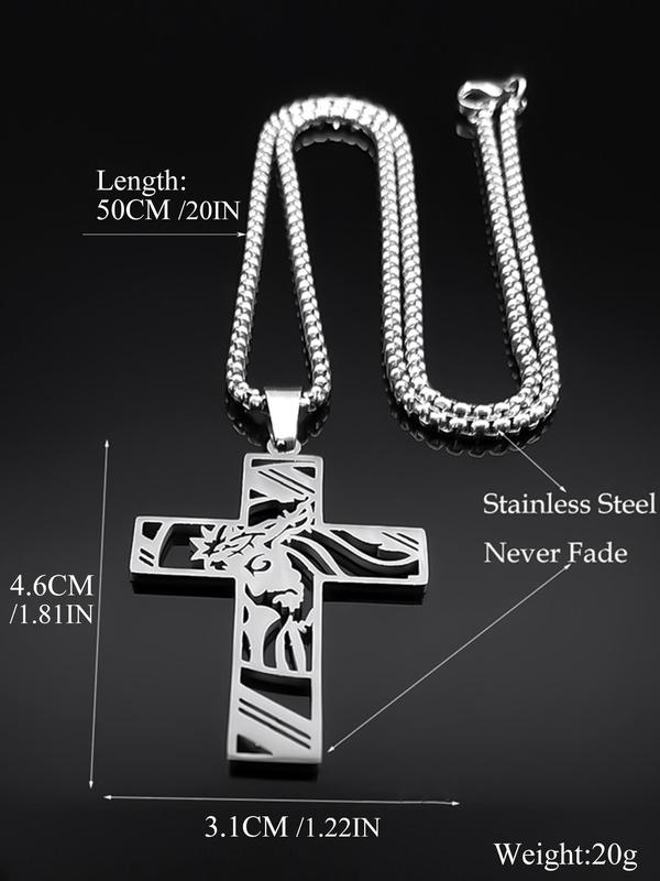 Stainless Steel Cross Pendant Necklace, 2024 New Style Fashion Christ God Cross Jesus Design Jewelry, Trendy All-match Jewelry for Birthday Gift