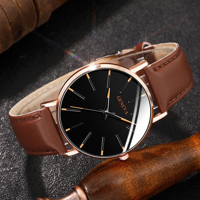 3 Pieces Men's Quartz Watch Suit with Glasses and Wallet-round Alloy Case, Imitation Leather Strap, Classic Simple Dial-Non-Waterproof, Battery Powered, Electronic Movement-Suitable for Daily Wear and Gift Giving