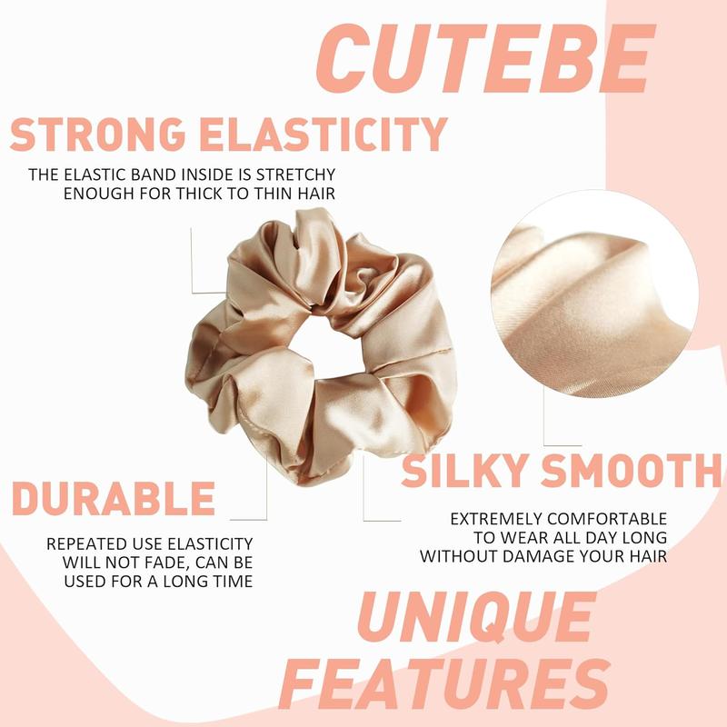 Cutebe 8 Pack Hair Ties Silk Scrunchies for Women Soft Satin Hair Scrunchies Elastic Hair Ties No Damage Ponytail Holders Rubber Bands Hair Accessories Gifts (Mix Color a (8 Pack)) Cutebe