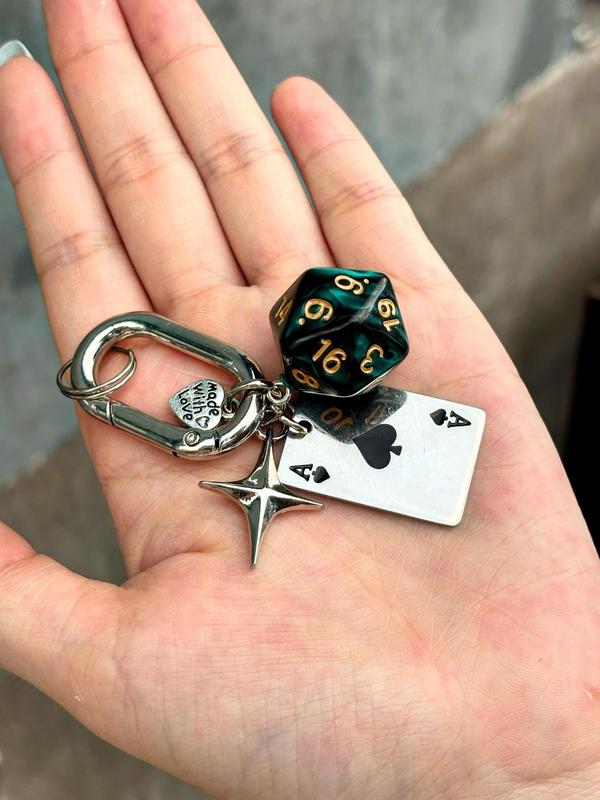 Dice & Poker Card Design Keychain, Casual Trendy Keychain for Car Keys for Women & Men, Fashion Accessories for Daily Use