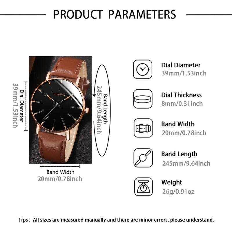 3 Pieces Men's Quartz Watch Suit with Glasses and Wallet-round Alloy Case, Imitation Leather Strap, Classic Simple Dial-Non-Waterproof, Battery Powered, Electronic Movement-Suitable for Daily Wear and Gift Giving