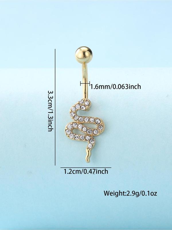 Fashion All-match Rhinestone Snake Belly Button Ring, New Trendy Snake Design Navel Ring, Fashionable Belly Piercing Body Jewelry, For Crop Top Decor