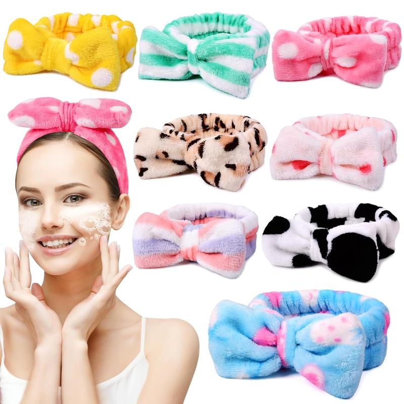 8 Pack Spa Headband for Women, Facial Makeup Headband Soft Coral Fleece Cosmetic Headband for Women Girls Bow Hair Band Head Wraps for Washing Face Mask Spa Shower Gifts-8 color