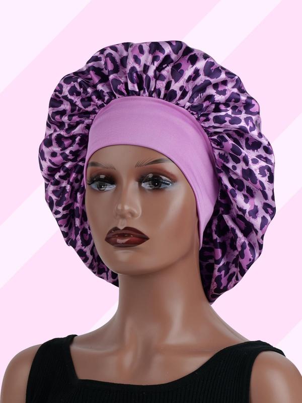 Leopard Print Satin Sleeping Bonnet, Soft Elastic Sleeping Bonnet, Hair Bonnet for Women & Girls, Fashion Accessories for Daily Use