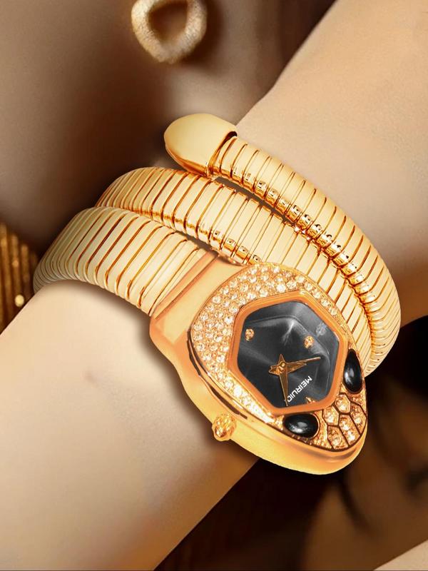 Women's Elegant Snake Design Quartz Watch & Jewelry Set, Including Wristwatch & Bangle Bracelet & Ring & Pendant Necklace, Fashion Watch Set for Gift with Box