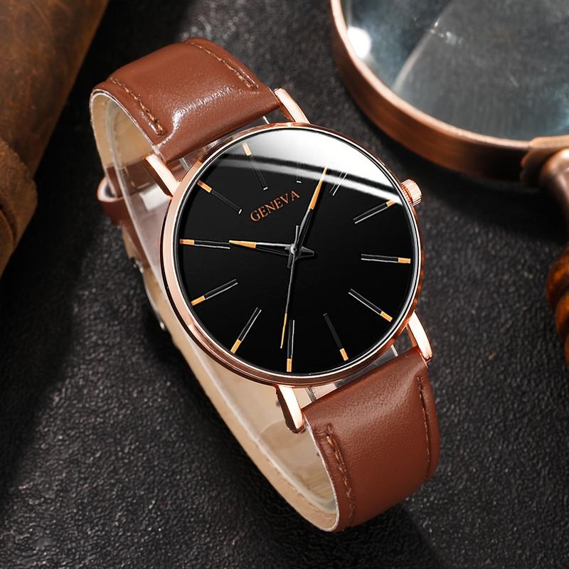 3 Pieces Men's Quartz Watch Suit with Glasses and Wallet-round Alloy Case, Imitation Leather Strap, Classic Simple Dial-Non-Waterproof, Battery Powered, Electronic Movement-Suitable for Daily Wear and Gift Giving