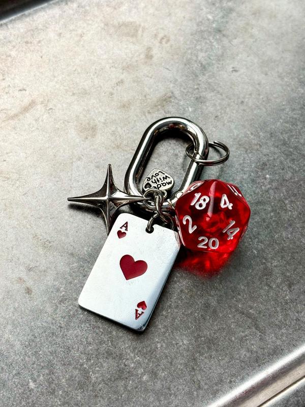 Dice & Poker Card Design Keychain, Casual Trendy Keychain for Car Keys for Women & Men, Fashion Accessories for Daily Use