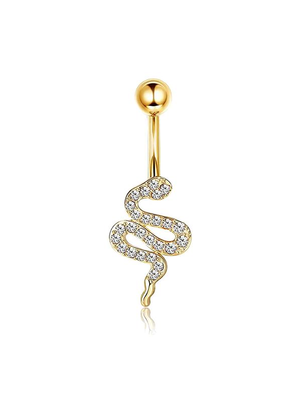 Fashion All-match Rhinestone Snake Belly Button Ring, New Trendy Snake Design Navel Ring, Fashionable Belly Piercing Body Jewelry, For Crop Top Decor