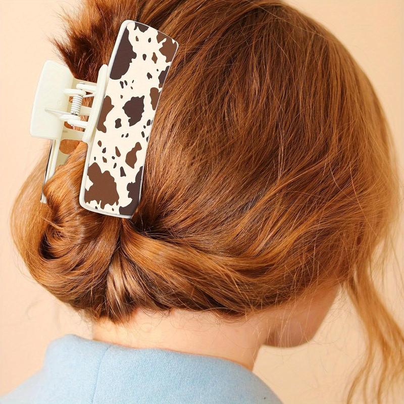 Southwest Cow Print Hair Clips: Floral Square Claw Clips for Hairstyling - Western Cowgirl Style - PU Leather - Animal Print - Large and Elegant - Gift for Women and Girls - Suitable for Ages 14 and Up