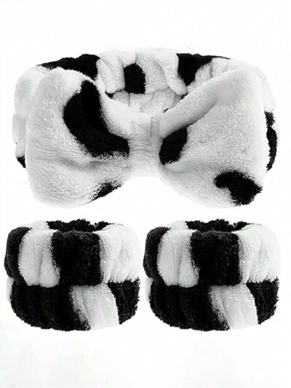 3pcs set Cute Cow Print Hair Band & Wristband Set, Cute Hair Accessories for Women & Girls, Casual Versatile Hair Accessories for Daily Wear