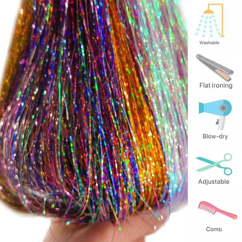 16 Colors Hair Tinsel Kit with Tools 3200 Strands Glitter Tinsel Hair Extensions Heat Resistant Sparkling Shiny Fairy Hair Accessories for Women Girl Kids 47Inch 100 inch  wig