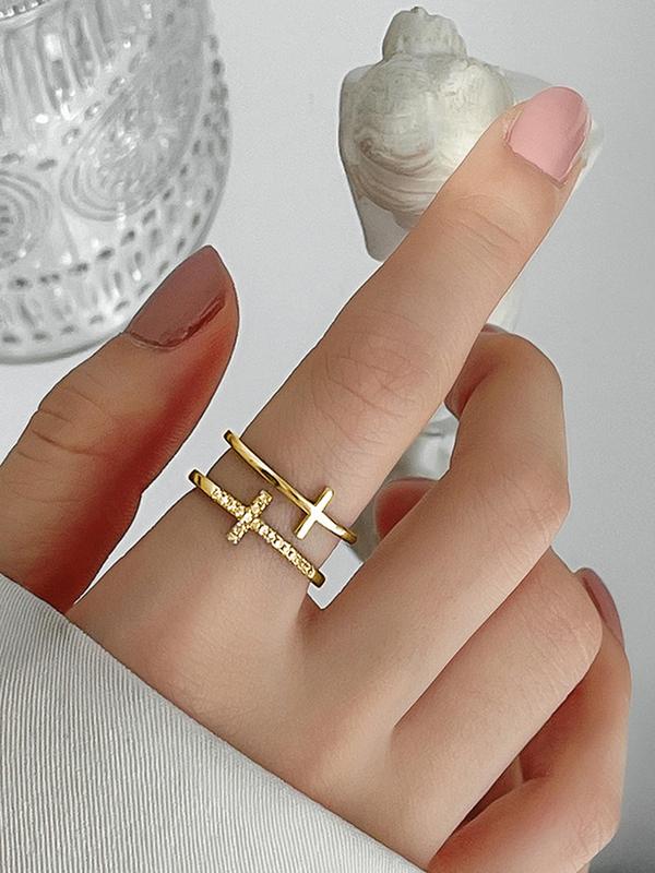 Fashion Cross Design Open Ring, Rhinestone Decor Fashion Jewelry for Party, Daily Clothing Decor, Trendy All-match & Exquisite Jewelry for Birthday Gift