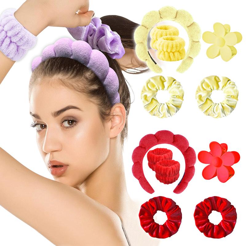 Cute Hair Accessories Sets 6counts set Hair Tie & Wristband & Hair Hoop & Hair Claw for Women & Girls Summer Fashion Women Headband Accessories for Daily Face Wash and Makeup