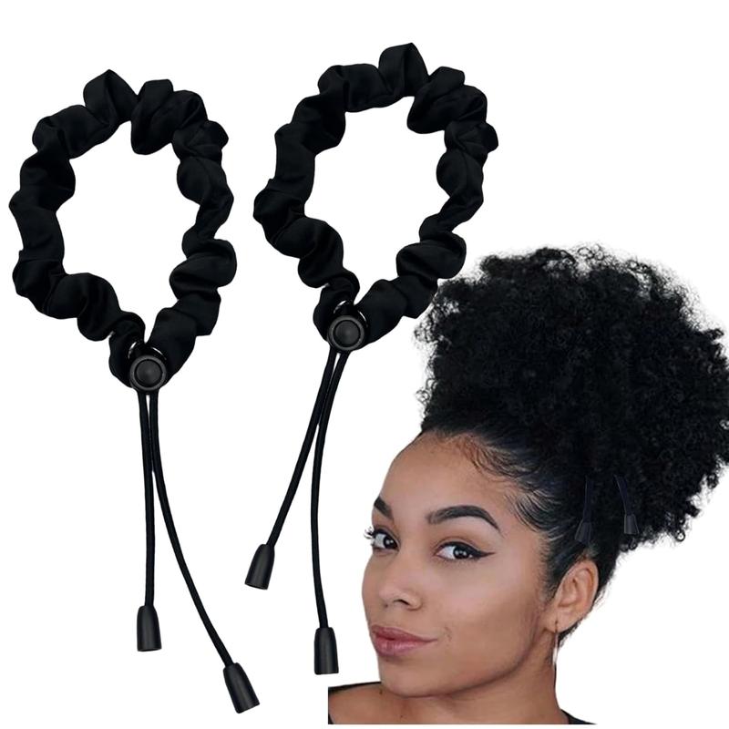 2 Pcs Adjust Satin Hair Scrunchies for Women Girls, Adjustable Hair Ties Soft Than Silk for 4c Girlie Thick Curly Natural Hair, Easy to Use Hair Accessories for Afro Puff Loc Ponytails (black)