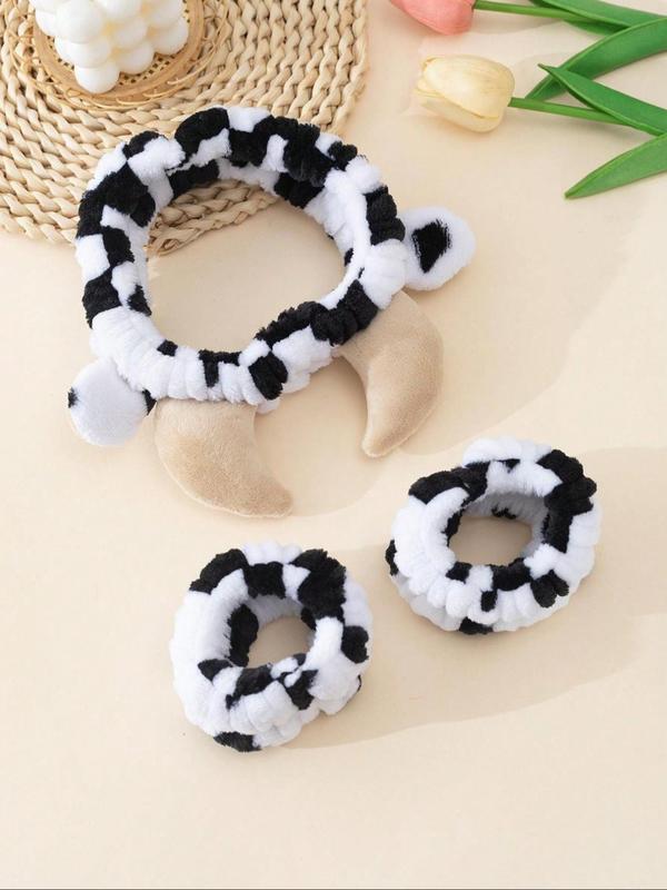 3pcs set Cute Cow Print Hair Band & Wristband Set, Cute Hair Accessories for Women & Girls, Casual Versatile Hair Accessories for Daily Wear