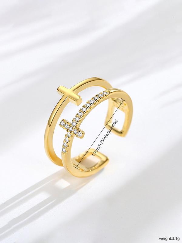 Fashion Cross Design Open Ring, Rhinestone Decor Fashion Jewelry for Party, Daily Clothing Decor, Trendy All-match & Exquisite Jewelry for Birthday Gift