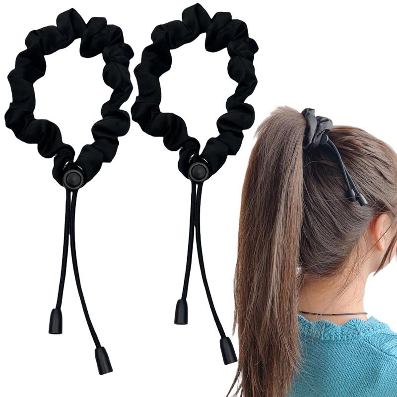 2 Pcs Adjust Satin Hair Scrunchies for Women Girls, Adjustable Hair Ties Soft Than Silk for 4c Girlie Thick Curly Natural Hair, Easy to Use Hair Accessories for Afro Puff Loc Ponytails (black)