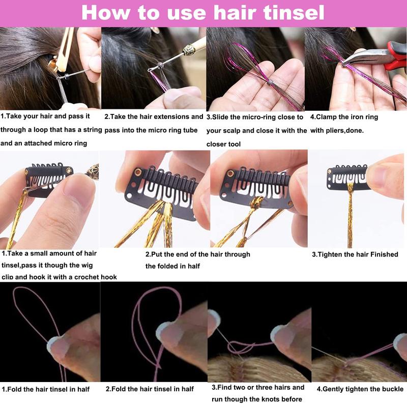 16 Colors Hair Tinsel Kit with Tools 3200 Strands Glitter Tinsel Hair Extensions Heat Resistant Sparkling Shiny Fairy Hair Accessories for Women Girl Kids 47Inch 100 inch  wig