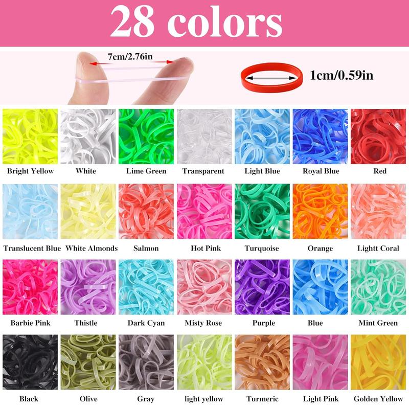 28 Colors Rubber Bands with 7 Hair Styling Tools, 2100 Count Colorful Elastic Ties Small Rubber Bands Ties for Girls Hair Accessories Christmas Gifts 9 x 5 x 1.5 inches