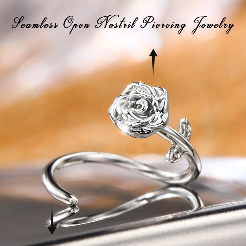 Oufer 20G Seamless Ring 3D Rose Nostril Nose Piercing Hoop 316L Stainless Steel Inner Diameter 8mm