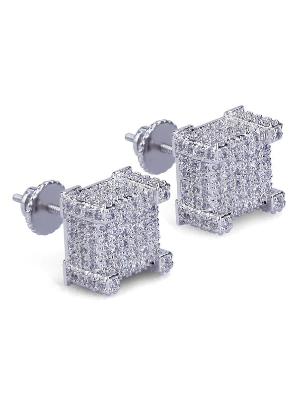 Rhinestone Decorated Stud Earrings (1 Pair), Elegant Square Shaped Earrings for Women & Men, Trendy All-match & Exquisite Jewelry for Birthday Gift